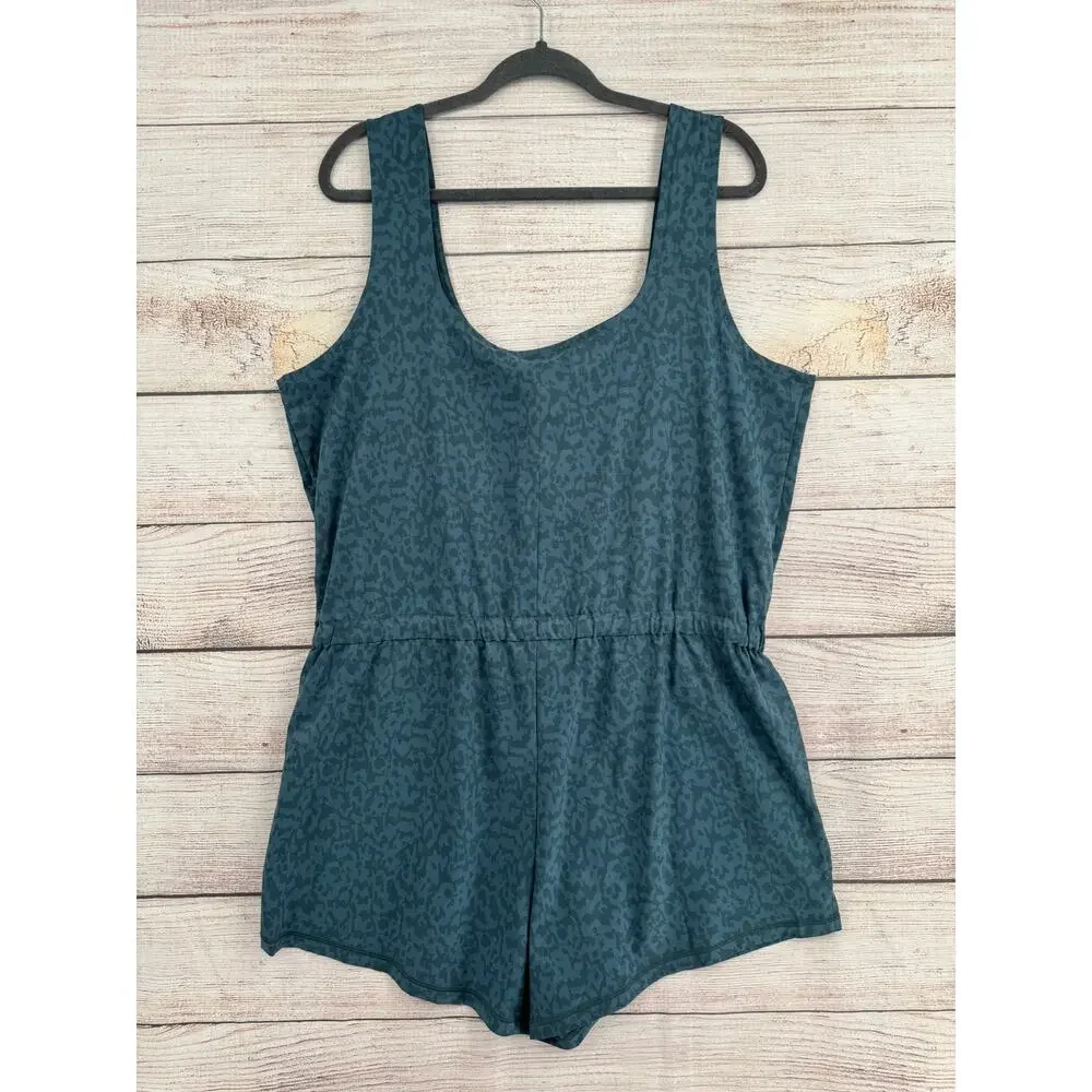 prAna Rallay Romper Womens XL Bluefin Wild Blue Animal Print UPF Hybrid NEW‎